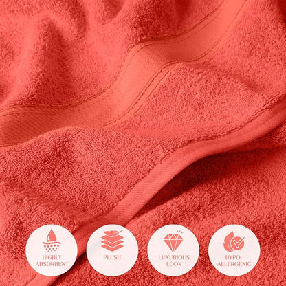 Superior Egyptian Cotton Plush & Absorbent, Bath Towel Set of 2, Coral | Quick Dry, Soft Luxury Towel Set, Bath Essentials for Bathroom, Guest Bath, Spa, 2 Piece Bath, Madeline Towels