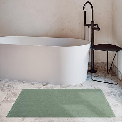 Cotton Paradise 100% Cotton Non Slip Bath Mats for Bathroom, 17x24 inch Soft Absorbent Quick Dry Machine Washable Floor Bath Mat, Sage Green
