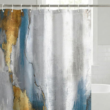 Americanflat 71x74 Marbled Texture Shower Curtain - Water-Resistant Long Shower Curtain with Durable Metal Grommets and 12 Hooks - 100% Polyester - Slate Blue, Warm Gold, Grey and White