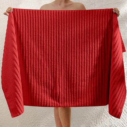 Elegant Comfort 100% Turkish Cotton Corduroy Ribbed Luxury Jumbo Bath Towel Ultra Soft - 35 x 70 Inch - Luxury Spa Premium Hotel Quality Highly Absorbent and Quick Dry Large Bath Towel, Red