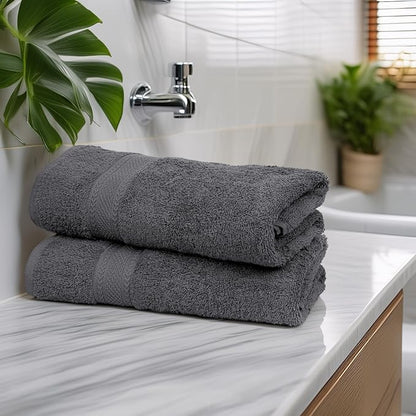 Commercial Bulk Pack of 12 Bath Towels – 100% Cotton Terry 24" x 48" – Ideal for Hotels, Salons, Gyms, Spas & Institutional Use – Charcoal Grey