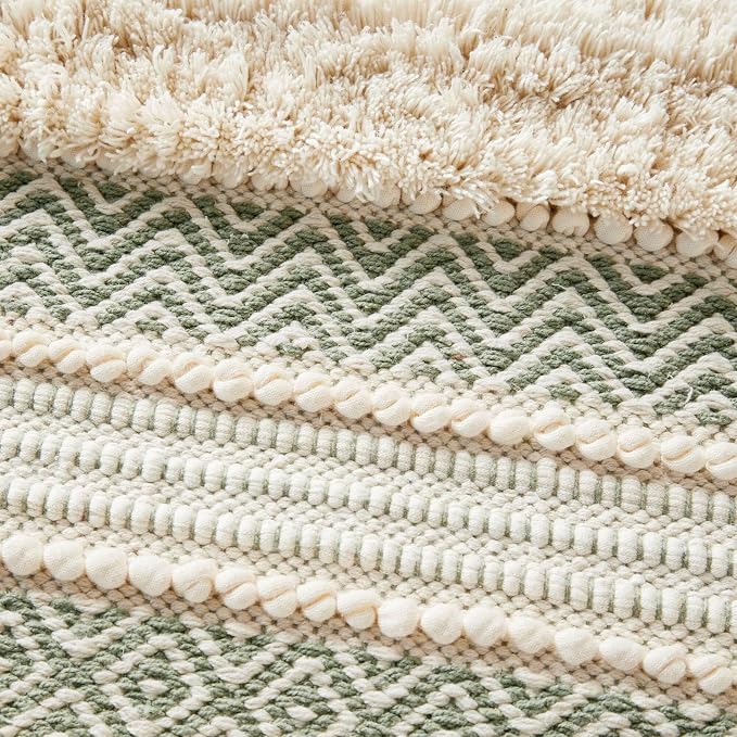 Ink+Ivy Asher Non-Slip Bath Rug Absorbent Quick Dry, 22 x 58, Sage Green | Soft Pile, Machine Washable, Striped Pattern, Boho, OEKO-TEX Certified, Hand-Woven Texture, for Bathroom, Shower Room