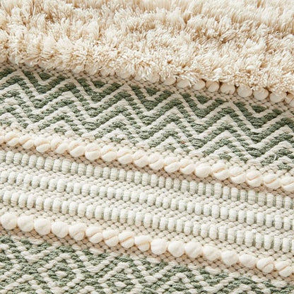 Ink+Ivy Asher Non-Slip Bath Rug Absorbent Quick Dry, 22 x 58, Sage Green | Soft Pile, Machine Washable, Striped Pattern, Boho, OEKO-TEX Certified, Hand-Woven Texture, for Bathroom, Shower Room