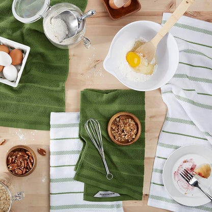 KitchenAid Albany Kitchen Towel 4-Pack Set, Matcha Green/White, 16"x26"