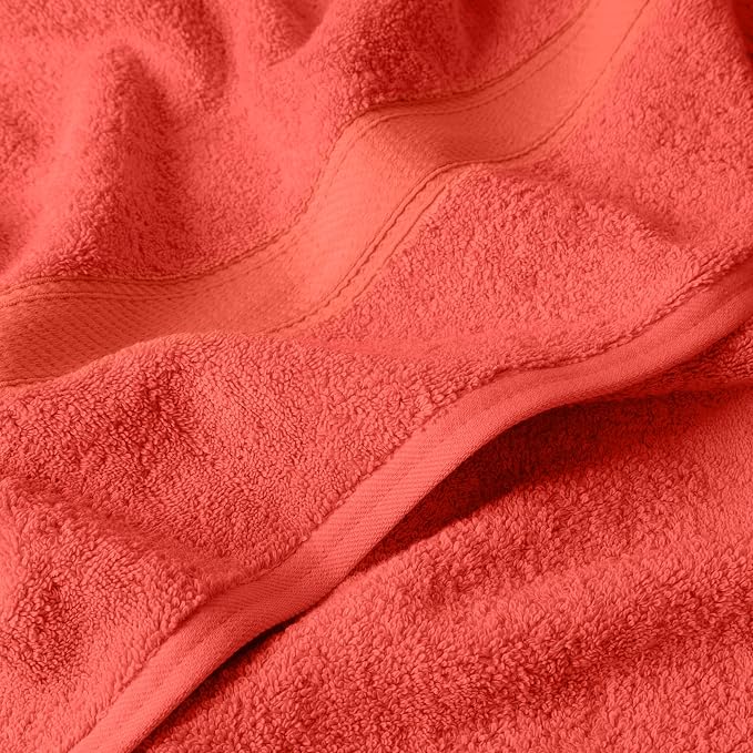 SUPERIOR Egyptian Cotton Ultra Plush & Absorbent, 12 Piece Set, Coral | Heavyweight 12 Pc Egyptian Cotton Towel Set Includes 4 Bath Towels 4 Hand Towels 4 Washcloths Decorative Rope Border