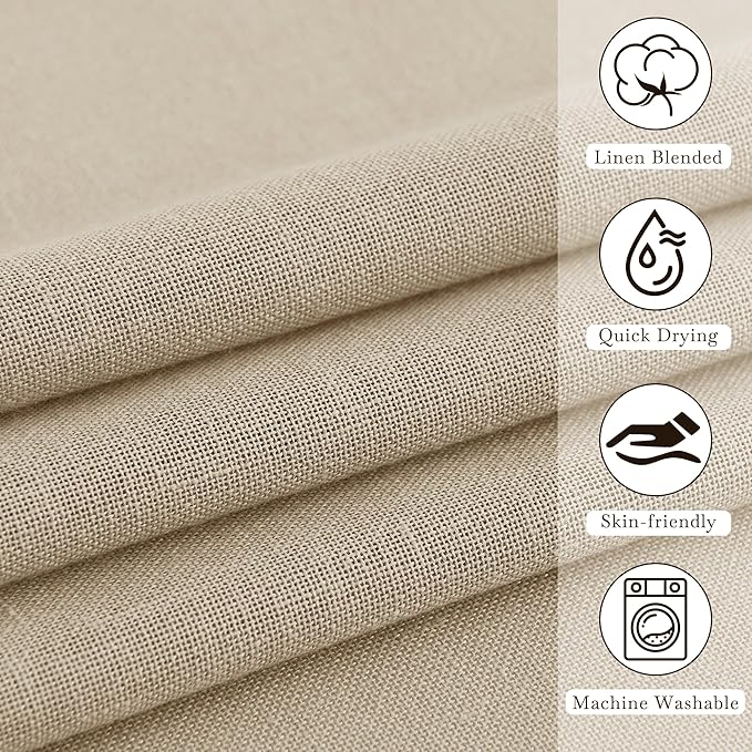 KGORGE Linen Blend Semi-Sheer Shower Curtains Lightweight for Bathroom | Waterproof Fabric for Bathtub, Button Hole Half Privacy Quick Dry, Hooks Included, Angora, W72 x L90