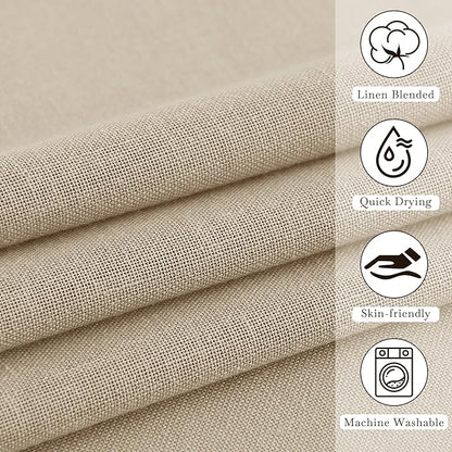 KGORGE Linen Blend Semi-Sheer Shower Curtains Lightweight for Bathroom | Waterproof Fabric for Bathtub, Button Hole Half Privacy Quick Dry, Hooks Included, Angora, W72 x L90
