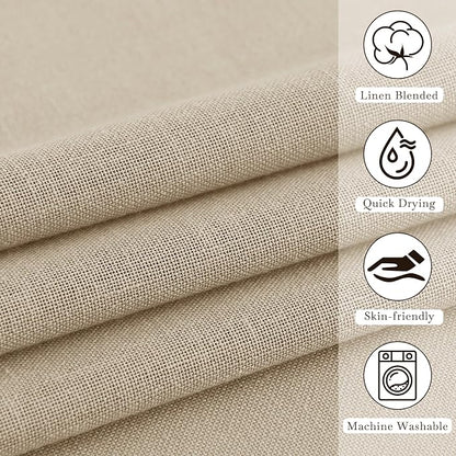 KGORGE Linen Blend Semi-Sheer Shower Curtains Lightweight for Bathroom | Waterproof Fabric for Bathtub, Button Hole Half Privacy Quick Dry, Hooks Included, Angora, W72 x L84