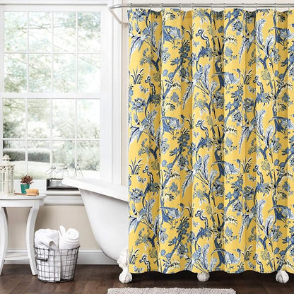 Lush Decor Dolores Shower Curtain 72" W x 72" L Yellow - Floral Shower Curtains for Bathroom - Fabric Bathroom Curtain - Maximalist Decor