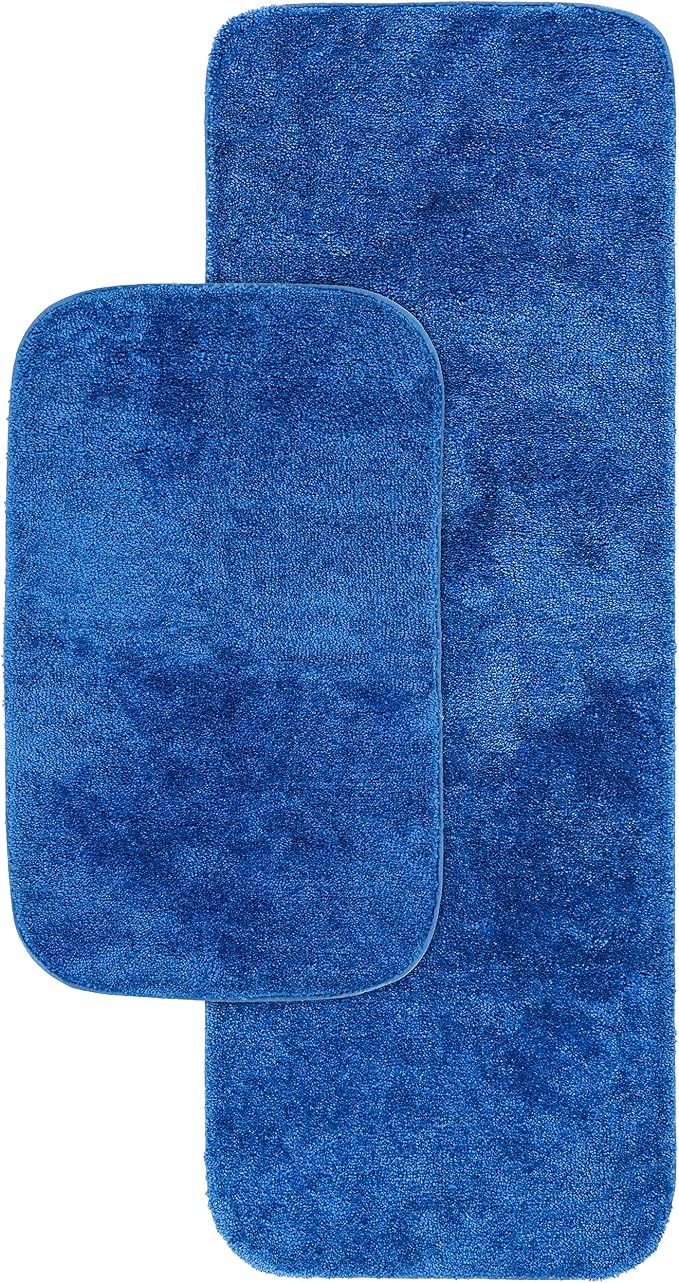 Garland Rug Traditional Nylon Washable Electric Blue 2 Bath Rugs (21" X 34", 22" X 60") - Soft, Absorbent, and Stylish for Your Bathroom
