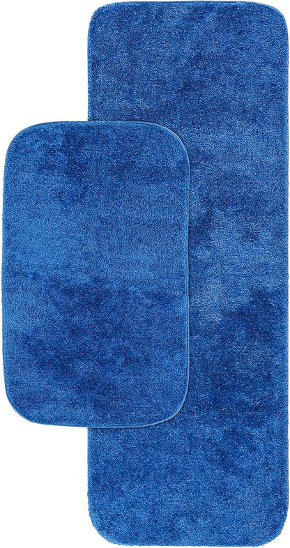 Garland Rug Traditional Nylon Washable Electric Blue 2 Bath Rugs (21" X 34", 22" X 60") - Soft, Absorbent, and Stylish for Your Bathroom