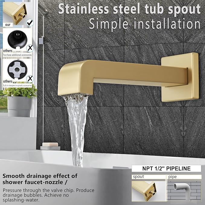 Shower Faucet Set, Brushed Gold, 6 Inch Shower Head& Tub Faucet | Gold Shower Faucet Set,Tub Faucet Set,Shower Faucet,Brushed Gold Shower Faucet Set,Bathtub Shower System