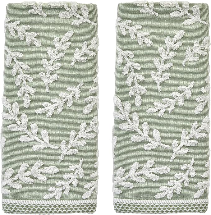 SKL Home Leaf Sprig Hand Towel Set-2pc, 100% Cotton, Reversible, Sage | Soft & absorbent jacquard. For use in the bathroom, kitchen, or bar & makes a great gift.