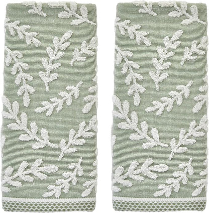 SKL Home Leaf Sprig Hand Towel Set-2pc, 100% Cotton, Reversible, Sage | Soft & absorbent jacquard. For use in the bathroom, kitchen, or bar & makes a great gift.