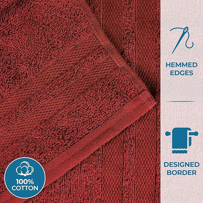 Superior Ultra-Soft 6-Piece Cotton Towel Set, Includes 2 Bath Towels, 2 Hand Towels, and 2 Washcloths for Bathroom, Guest Room, Quick Dry, Daily Use Home Essential Towels - Maroon