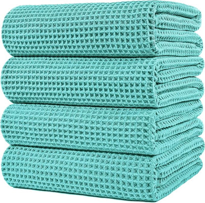 POLYTE 430 GSM Poly Blend Microfiber Quick Dry Waffle Bath Towel, 30x60 in | 4 Pack, Oversize, Lint Free, Body Towel
