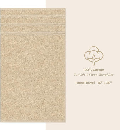 American Soft Linen Luxury Hand Towels for Bathroom, 600 GSM Heawy Weight 16x28 Size 100% Cotton Turkish 4 Piece Hand Face Towel Set, Beige Hand Towels