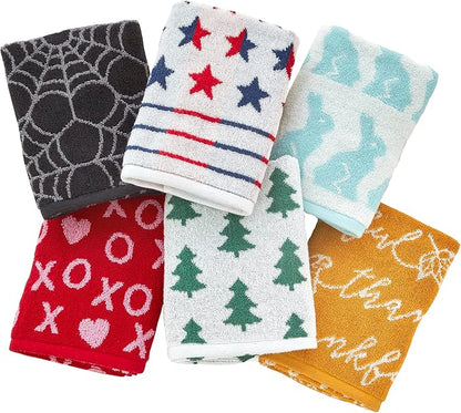 SKL Home Seasonal Jacquard Hand Towel Gift Set, 6 Count, Multicolored