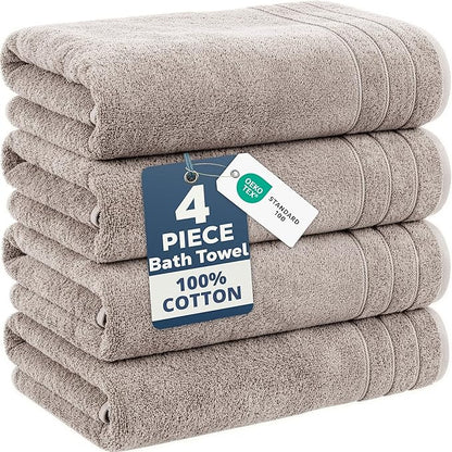 Casa Platino 100% Cotton Bath Towels Set of 4 (30"x60") - Ring Spun Mercerized Cotton Bathroom Towel Sets - Quick Dry, Soft & Absorbent Grey Towels Set - Pre Shrunk, Fade Resistant - Platinum