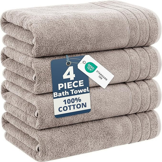 Casa Platino 100% Cotton Bath Towels Set of 4 (30"x60") - Ring Spun Mercerized Cotton Bathroom Towel Sets - Quick Dry, Soft & Absorbent Grey Towels Set - Pre Shrunk, Fade Resistant - Platinum