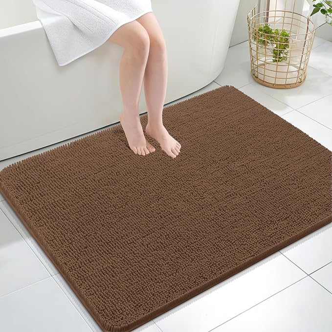 OLANLY Large Bathroom Rugs 40x32, Extra Soft Absorbent Chenille Bath Rugs | Mocha, Quick-Drying Rubber Backing, Machine Washable Bath Mat for Bathroom Floor, Tub and Shower, Home Decor Accessories