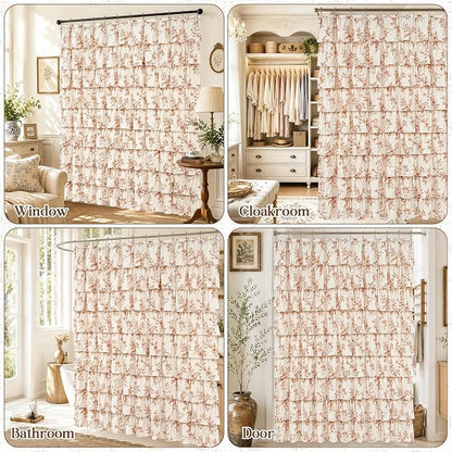 Fall Extra Long Ruffle Shower Curtains for Bathroom with Floral, 72"Wx84"L | Orange Floral Print, Ruflle Design, 12 Metal Hooks, Vintage Rustic Washable Waterproof Shower Curtain for Bathroom Bathtub