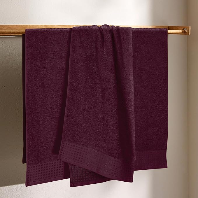 GLAMBURG Ultra Soft 4 Pack Oversized Bath Towel Set 27x54 inches, 100% Cotton Bath Towels, Highly Absorbant Compact Quickdry & Lightweight Towel, Ideal for Gym Travel Camp Pool - Burgundy