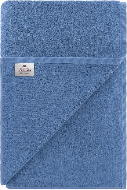 American Soft Linen 100% Cotton 600 GSM Turkish 40x80 Oversized Bath Towel Sheet, Extra Large Adult Towels for Bathroom, Electric Blue Bath Sheet
