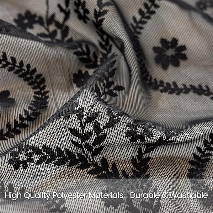 WAZZIO Black Lace Shower Curtain - Vintage Pretty Floral Sheer Shower Curtains Goth, Decorative Tassel Bath Curtains for Bathroom, 72 x 72 Inch, 1 Panel
