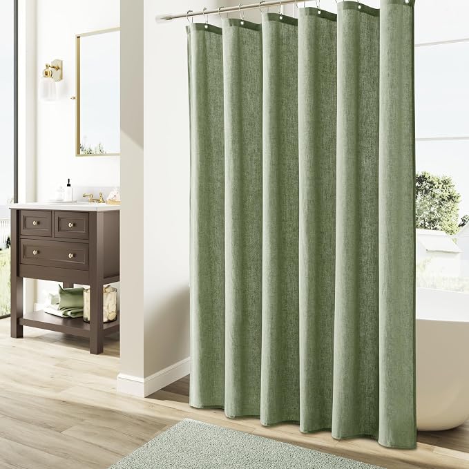 Sage Green Shower Curtain, Neutral Linen Boho Farmhouse Rustic Vintage Country Spring Summer Themed Bath Decor Weighted Fabric Green Minimalist Cloth Shower Curtains for Bathroom, 72Wx72H