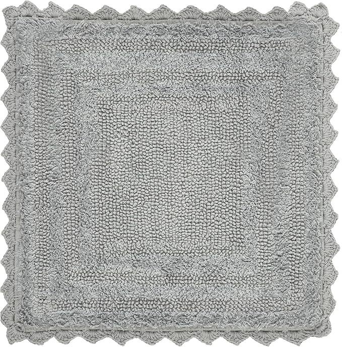 Better Trends Lilly Crochet 17x24 Oval Bath Rugs & Reversible Bath Rugs, Bath mats for Bathroom, Luxurious 100% Cotton Bath Rug & Water Absorbent Bathroom Mat- Grey Bath Matt