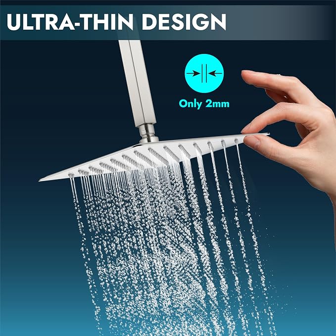Midanya Square Rain Shower Head,High Pressure,Brushed Nickel 6 Inch | 360°Swivel,Ceiling or Wall Mount,Waterfall Full Body Coverage,Bathroom Remodel,Stainless Steel Large Rainfall Shower Head