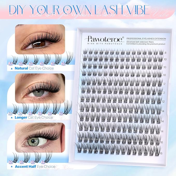 Lash Clusters Kit Wispy Lash Extension Kit Natural 180pcs Cluster Eyelash Extensions Kit Individual Lashes 8-16mm Eyelash Clusters Kit with Lash Cluster Bond Seal and Lash Tweezers