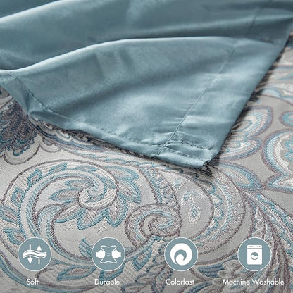 Madison Park Aubrey Shower Curtain for Bathroom, Jacquard, 72 x 72, Teal | Microfiber, Adds Privacy, Machine Washable, Striped Pattern, OEKO-TEX Certified