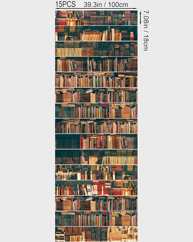 FLFK Bookshelf Stair Stickers - Set of 15, Peel and Stick Stair Riser Decals, 39.3"x7.08"