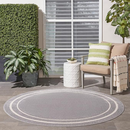 Nourison Home Nourison Essentials Grey Ivory 8' x Round Area Rug - Easy Clean, Non Shedding, Bed Room, Living Room, Dining Room, Kitchen (8' x Round)