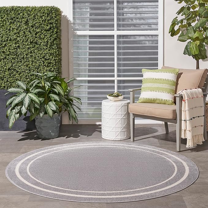 Nourison Home Nourison Essentials Grey Ivory 4' x Round Area Rug - Easy Clean, Non Shedding, Bed Room, Living Room, Dining Room, Kitchen (4' x Round)