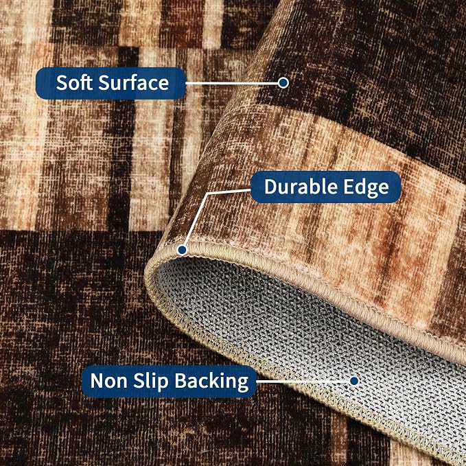 Washable Runner Rug 2x6 Non Slip Kitchen Rugs Modern Brown Indoor Entryway Rug Farmhouse Soft Bath Mat Stain Resistant Carpet for Bedroom Hallway Laundry 2'x6' Brown