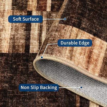 Washable Rug 9x12 Area Rug for Bedroom Geometric Modern Living Room Rug Farmhouse Non Slip Large Area Rug Soft Throw Rugs Stain Resistant Carpet for Dining Room Nursery Brown 9'x12'