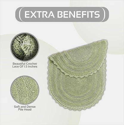 Better Trends 2 Piece Lilly Crochet Oval Rug (20x20 | 20x32 Oval) Bath Mat Toilet Rugs U Shaped 100% Cotton Soft Reversible Water Absorbent Washable for Bathroom Decor Contour Sage