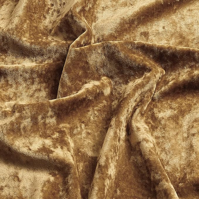 Fredsure Distressed Velvet Shower Curtain Set, 13 Pieces Caramel Gold Including1 Piece 72"x72" Shower Curtain and 12 Pieces Silver Hooks