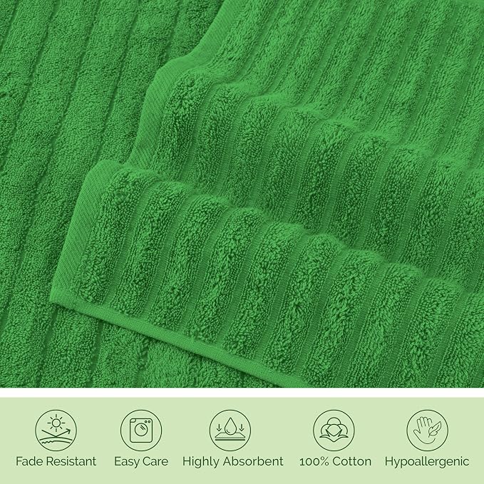 Elegant Comfort 100% Turkish Cotton Corduroy Ribbed Luxury Bath Towels 6-Piece Set, Premium Feel - Quick Dry, Highly Absorbent, Contains 2 Bath Towels, 2 Hand Towels, and 2 Washcloths, Emerald Green
