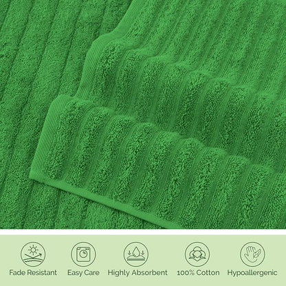 Elegant Comfort 100% Turkish Cotton Corduroy Ribbed Luxury Bath Towels 6-Piece Set, Premium Feel - Quick Dry, Highly Absorbent, Contains 2 Bath Towels, 2 Hand Towels, and 2 Washcloths, Emerald Green