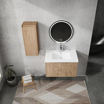Henf 30" Floating Bathroom Vanity with Sink for Compact Space, Brown Wall Mount Bathroom Vanity Cabinet with Sink Combo, 30 Inch Bathroom Vanities Set with Side Cabinet Floating Cabinet