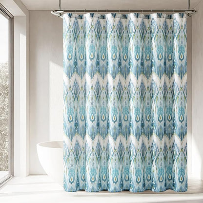 Lush Decor Ikat Drops Shower Curtain Single 72" W x 72" L Teal - Blue Shower Curtains - Colorful Bath Curtain - Modern Eclectic Style - Boho Decor