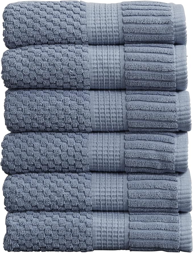 6 Pack 100% Cotton Hand Towels | Blue Towels | Oeko‑TEX Standard 100 | Soft & Absorbent, Quick‑Dry | Trinity Collection - Flint Stone