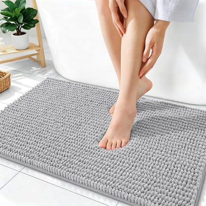 OLANLY Thick Chenille Absorbent Bathroom Rugs Mat 36x24, Light Grey | Soft Bath Rugs, Rubber Backing, Machine Wash Dry, Bath Mats for Bathroom, Tub and Shower, Home Decor Accessories
