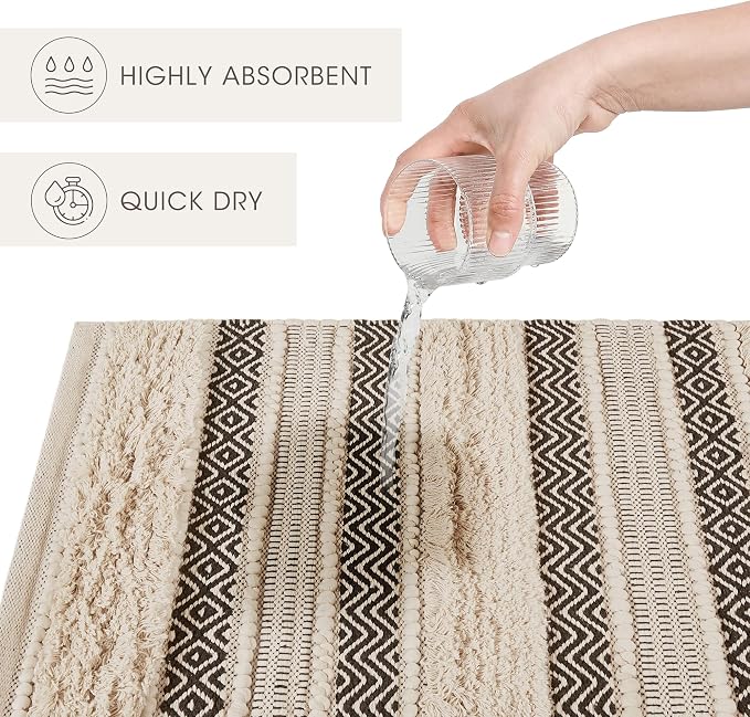 INK+IVY Asher Non-Slip Bath Rug Absorbent Quick Dry, 22 x 58, Black | Soft Pile, Machine Washable, Striped Pattern, Boho, OEKO-TEX Certified, Hand-Woven Texture, for Bathroom, Shower Room