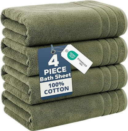 Casa Platino 100% Cotton Bath Towels Pack of 4 (30"x60") - Ring Spun Mercerized Cotton Bathroom Towel Set - Quick Dry, Soft & Absorbent Large Bath Towels - Holds Well After Multiple Washes - Oil Green