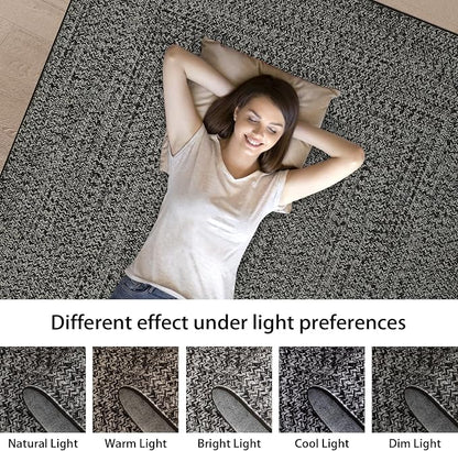 Printed Washable Rugs Runner 2x8 Rug for Living Room Bathroom Rugs Modern Imitation Braided Bedroom Rug Non Slip Bordered Kitchen Runner Stain Resistant Carpet 2'x8' Grey/Brown
